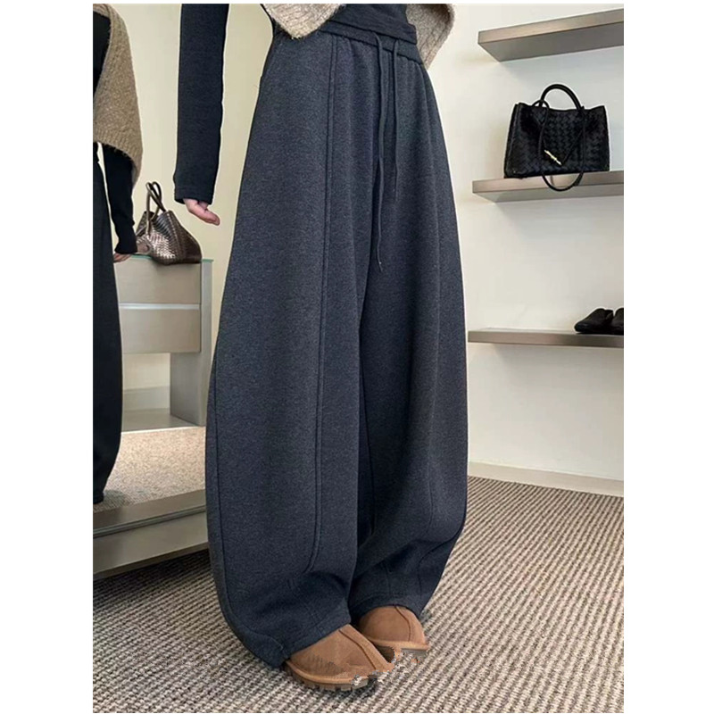 3R3直筒加绒羊绒阔腿裤女秋冬2025新款加厚高腰显瘦休闲卫裤66365