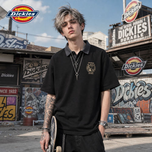 Dickies官方正品美式印花短袖polo衫男夏季潮牌宽松休闲翻领上衣