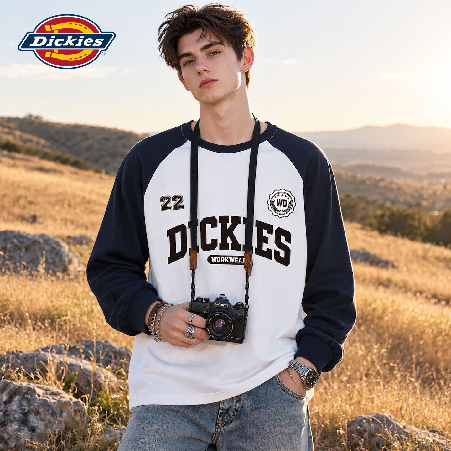 Dickies美式简约圆领卫衣男士春秋季长袖休闲上衣套头打底衫男款