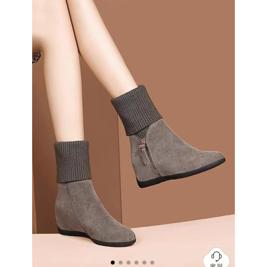 素雅订制国风 磨砂中筒毛线口内增高坡跟短靴,女鞋,棉鞋,淘宝优惠券,粉丝福利购,淘宝优惠卷