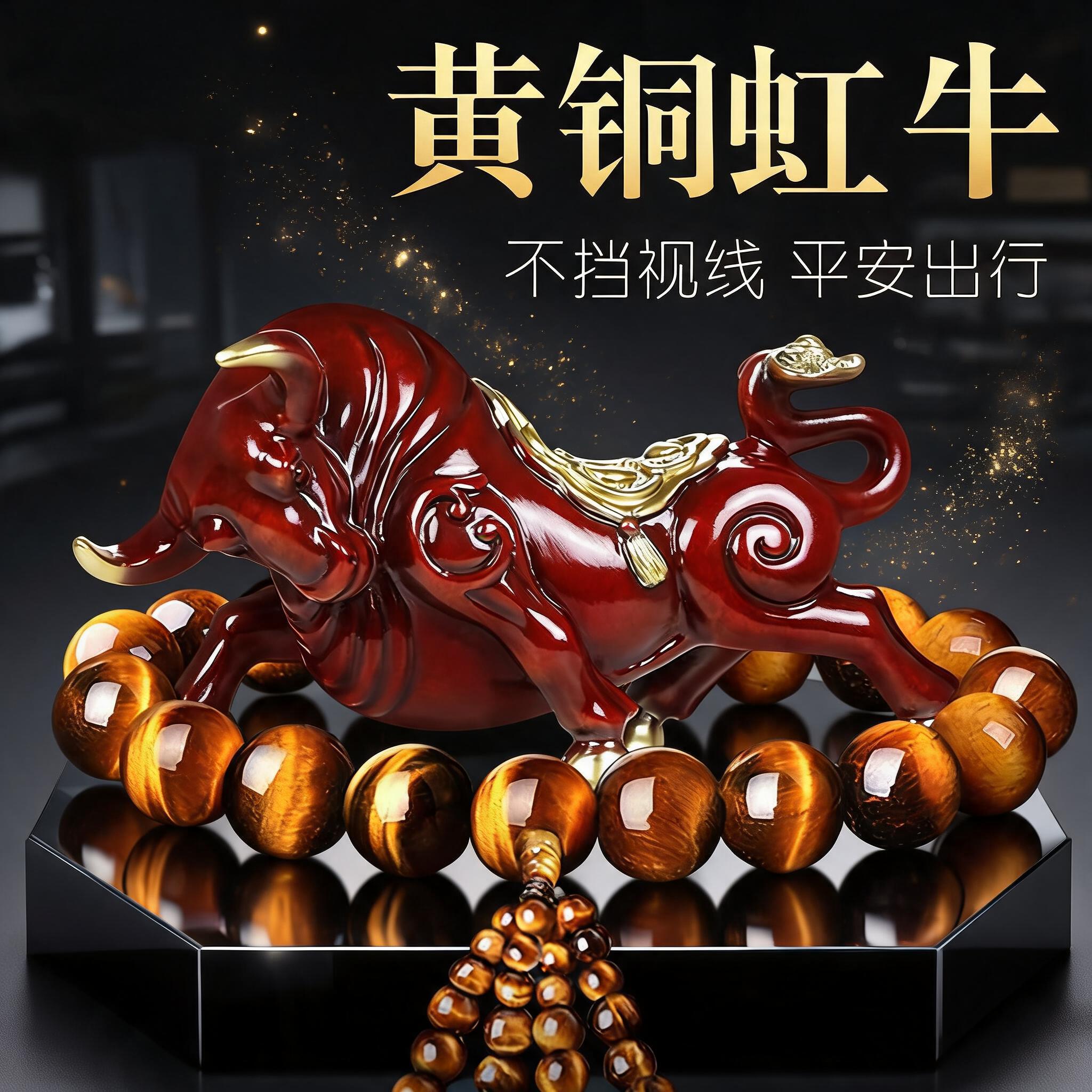 黄铜牛汽车摆件彩绘高档车载用品