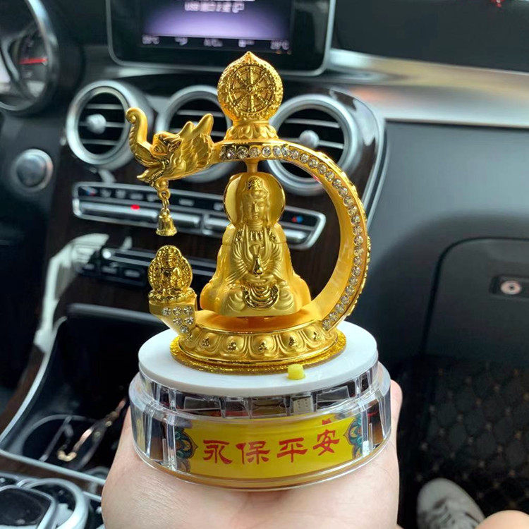 中控台三面观音太阳能车载摆件金属车上自动旋转汽车用品车内装饰