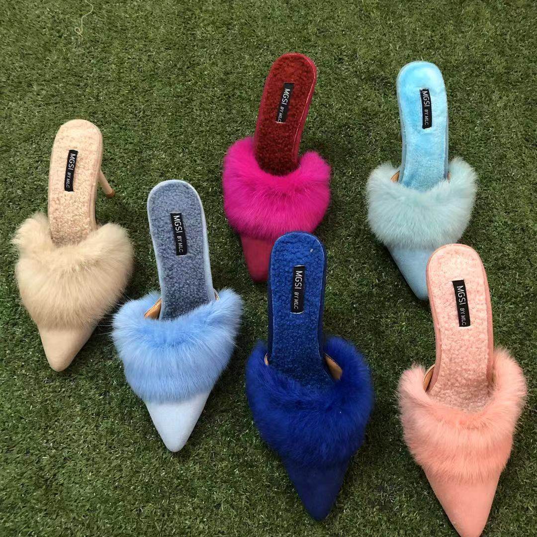 毛毛拖鞋女秋2024超高跟性感包头尖头懒人细跟10厘米女神百搭鞋子,女鞋,毛毛鞋,淘宝优惠券,粉丝福利购,淘宝优惠卷