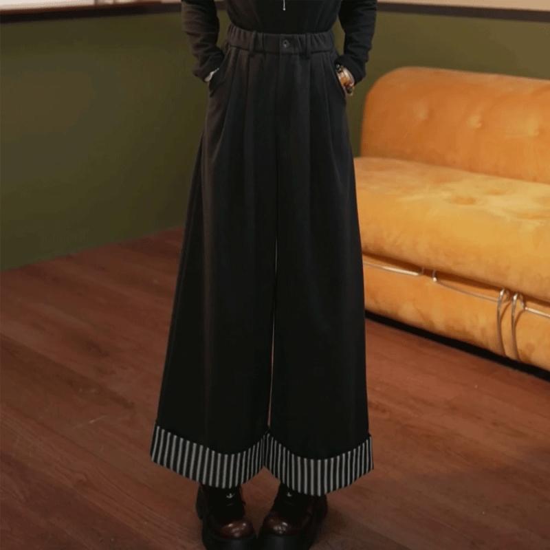 复古显瘦高腰休闲拼色长裤子休闲