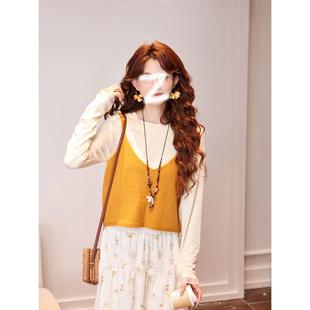 温舒敏复古港风设计感小众毛针织吊带背心长袖上衣两件套装女秋季