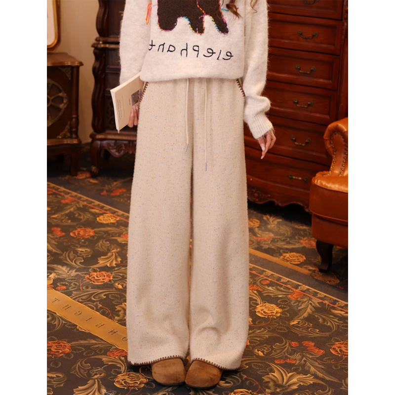 复古港风彩点阔腿裤女秋冬季加厚