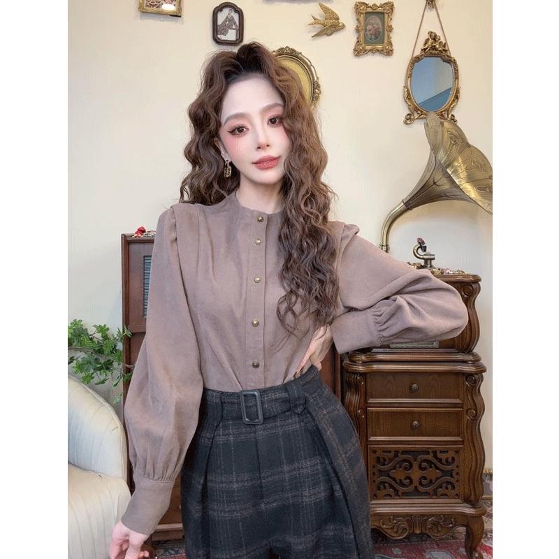 宽松显瘦韩版排扣长袖棉纯色衬衫