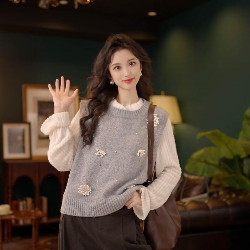 重工镶钻常规马甲背心复古套头女