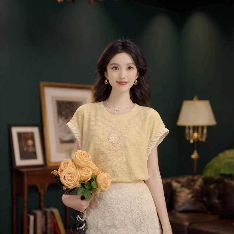 复古温柔风短袖衬衫女夏宽松显瘦
