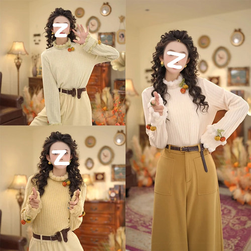 复古港风纯色针织打底衫秋冬上衣