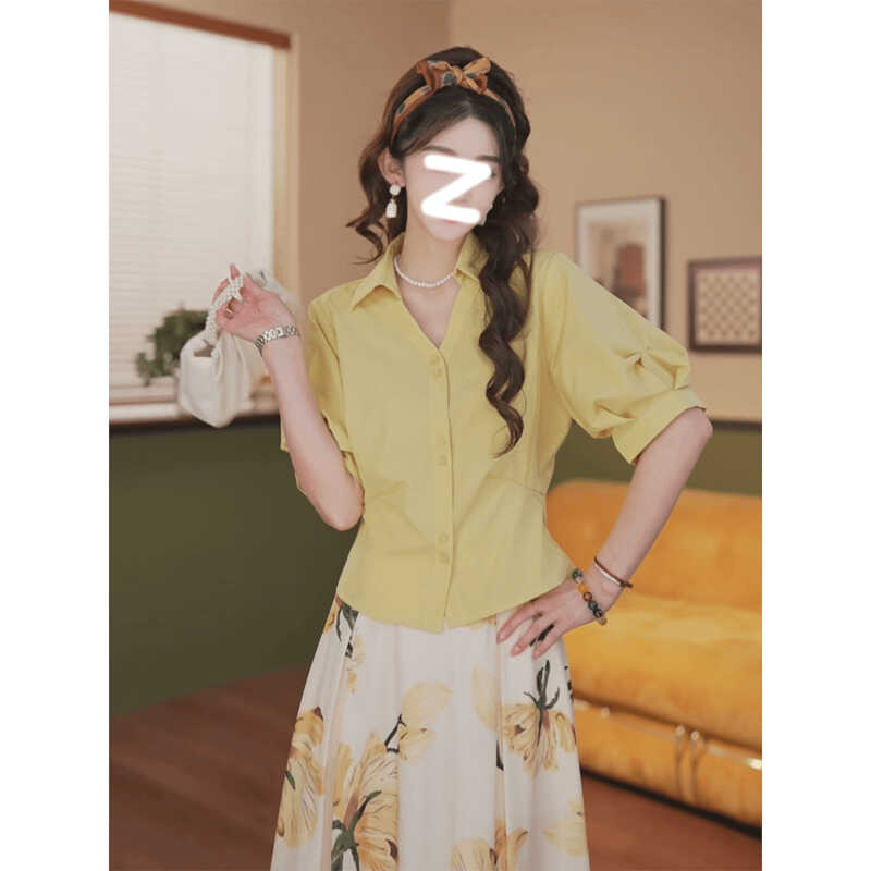 修身显示休闲短袖涤纶纯色衬衫