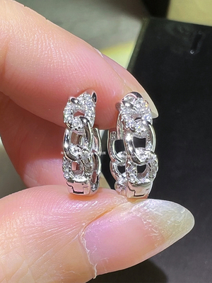 纯银高碳钻石莫比乌斯链条耳环