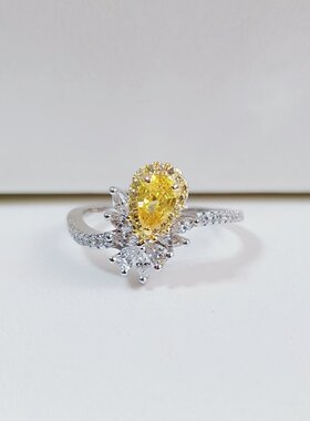 18K白金24K金高碳钻石戒指黄色水滴蝴蝶仿真钻戒女INS风节日礼物