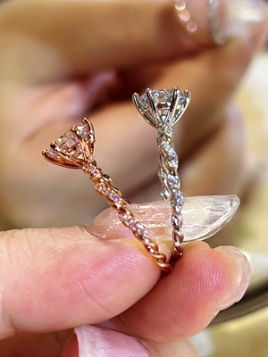 1克拉高碳钻玫瑰金麻花造型戒指