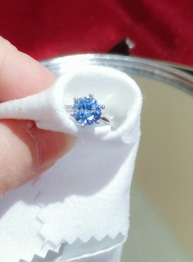 S925银镀金蓝色海洋高碳钻石戒指女 1克拉仿真宝石戒指ins风饰品