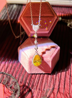 复古水滴彩色高碳钻项链女