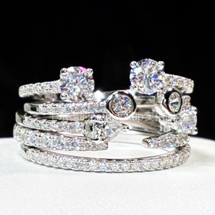 S925通体纯银多款叠戴开口戒指 轻奢小众高级感不掉色高碳钻排戒