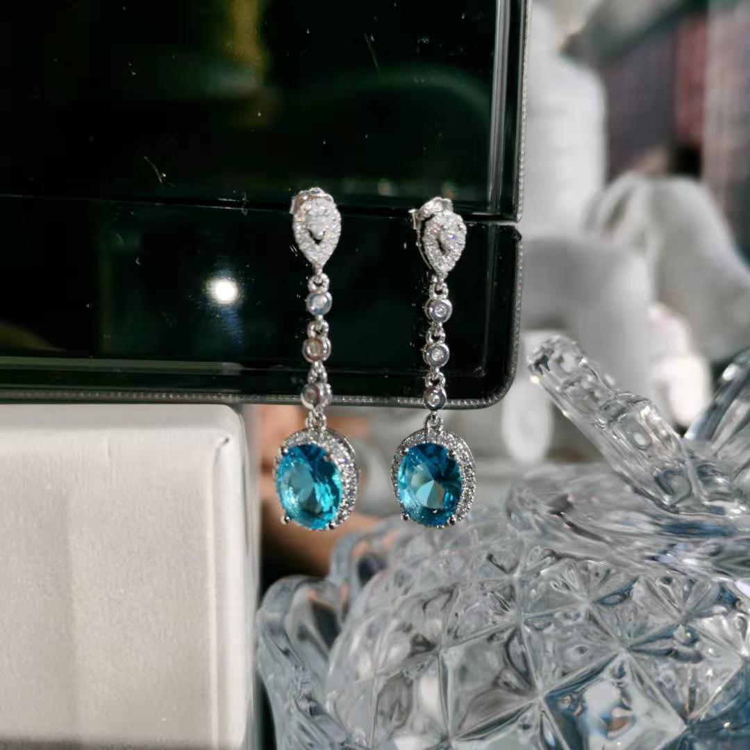 王尔德仿真海蓝宝耳环镀金钻石