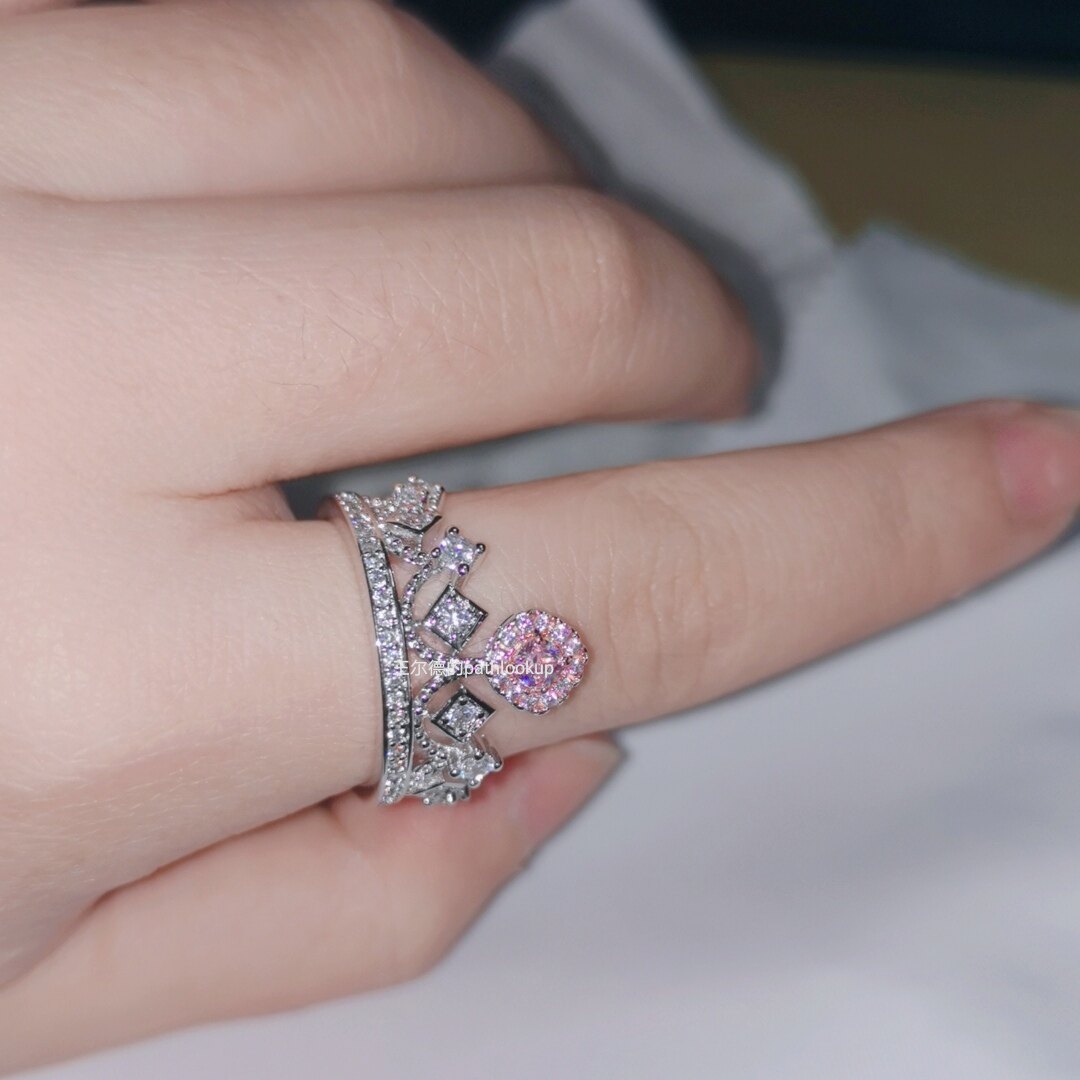 镀彩金粉色高碳女ins钻石戒指图片