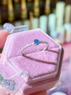 轻奢超闪梦幻镀金蓝色海洋高碳20分钻石戒指 S925纯银仿真钻戒女