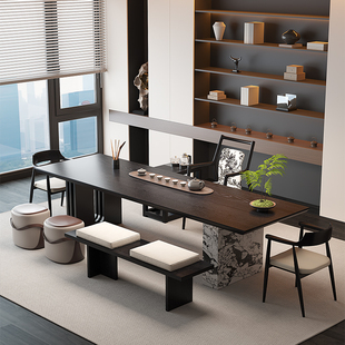 意式极简实木大板茶桌椅组合办公室客厅家用设计师茶台轻奢高端款