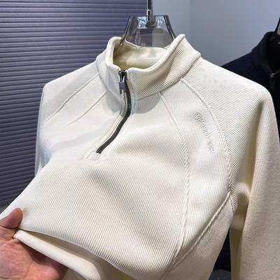 半高领加绒加厚卫衣男款秋冬季拼接运动休闲字母刺绣拉链立领上衣