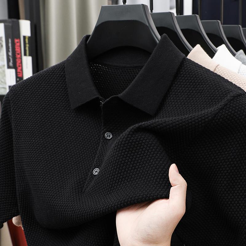 轻奢夏季凤梨纹100%棉纯色针织短袖男士时尚休闲 POLO衫T恤翻领