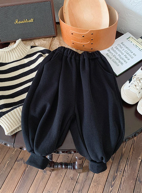 儿童裤男童春秋加绒加厚女童长裤子3岁宝宝大PP哈伦裤黑色灯笼裤