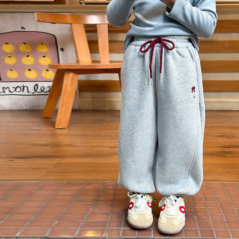 女童裤子加绒秋冬儿童一体绒休闲卫裤韩版中大女童收口加厚运动裤