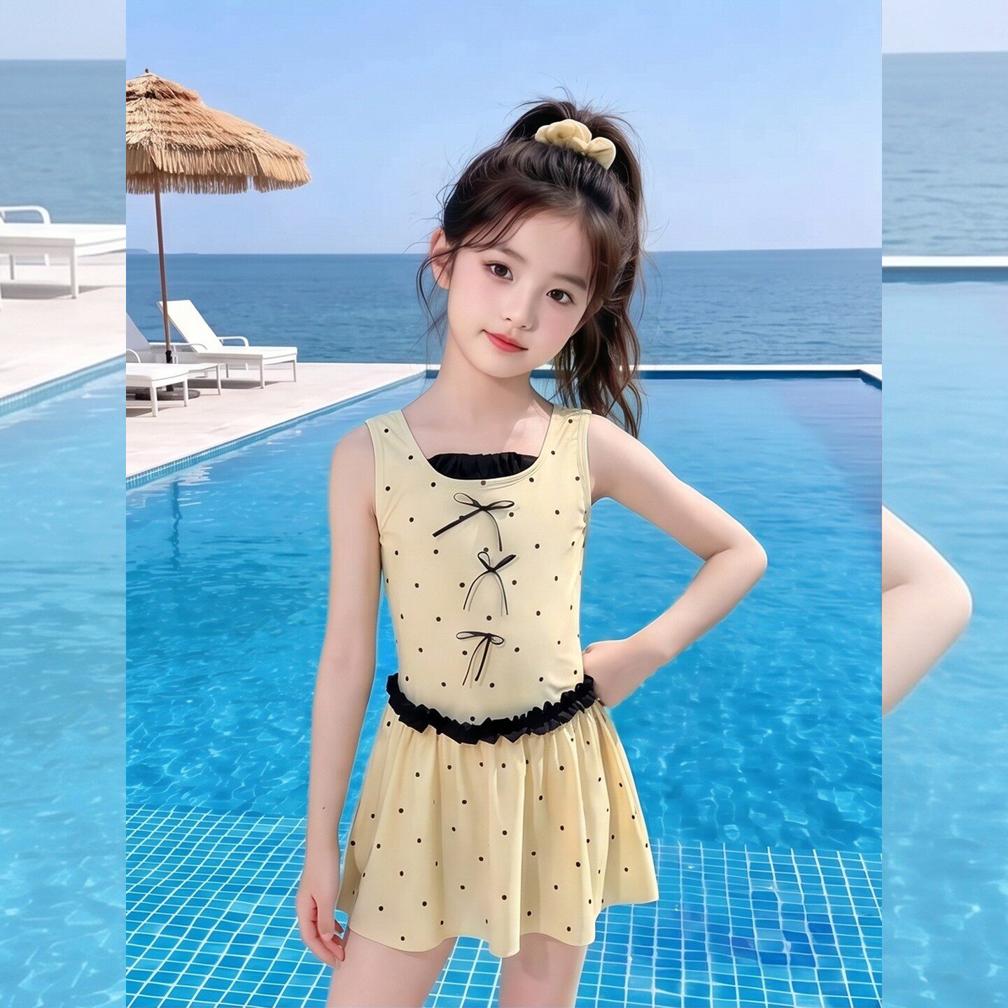女童波点裙子泳衣夏季2026新款儿童绝美洋气连体中大童连衣裙泳装