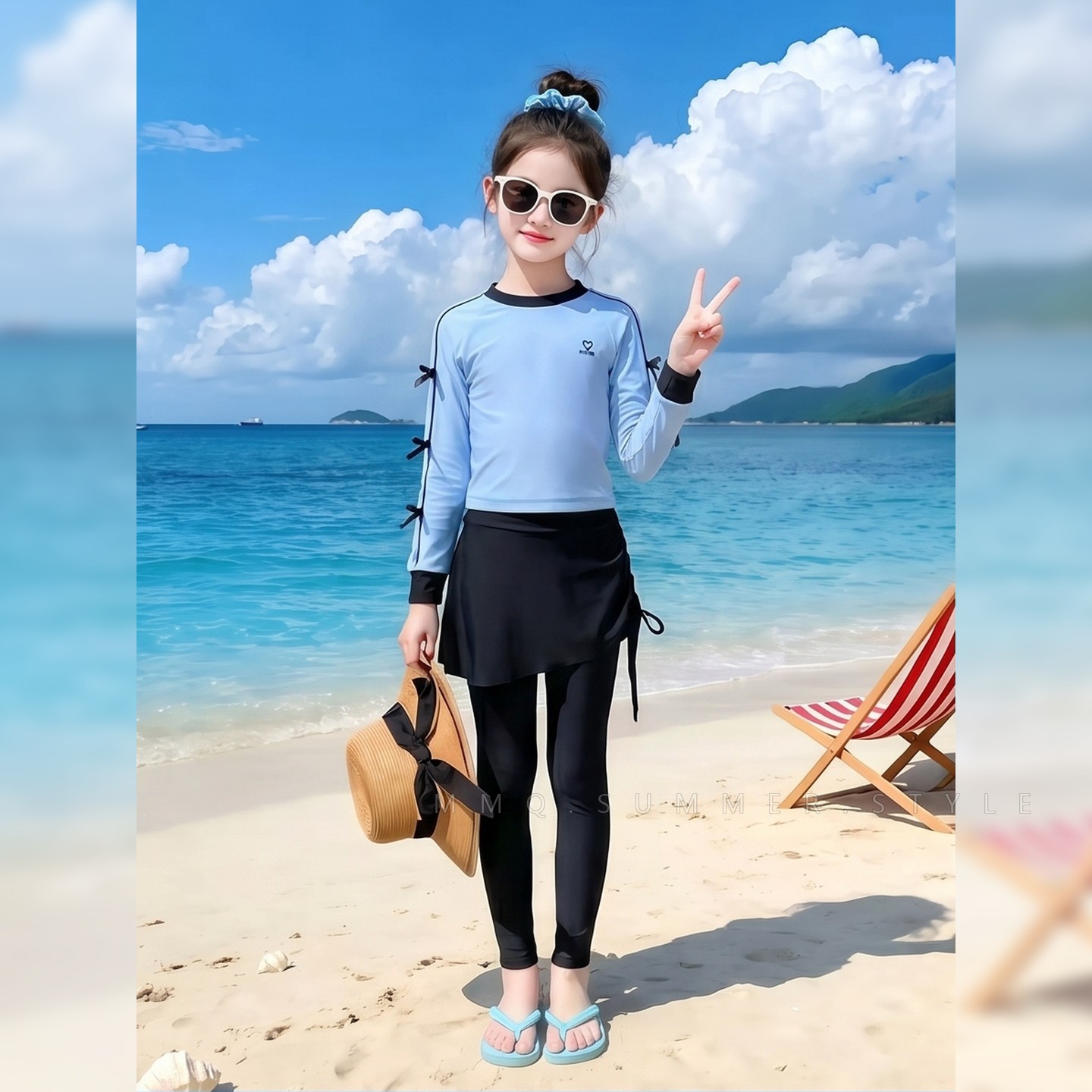 儿童泳衣女孩长袖长裤分体泳装中大童13岁时尚好看女童防晒游泳衣