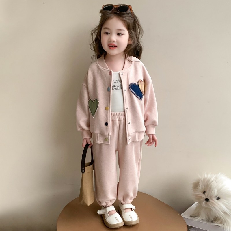 女童粉色套装春秋季儿童纯棉针织爱心两件套韩版女孩宝宝春装衣服,童装/婴儿装/亲子装,套装,淘宝优惠券,粉丝福利购,淘宝优惠卷