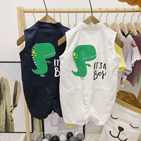 Mạnh mẽ nắm tay bé phim hoạt hình khủng long không tay jumpsuit mùa hè váy mỏng phần bé trai và bé gái phiên bản Hàn Quốc của quần short trẻ em nước ngoài - Áo liền quần quần áo trẻ em