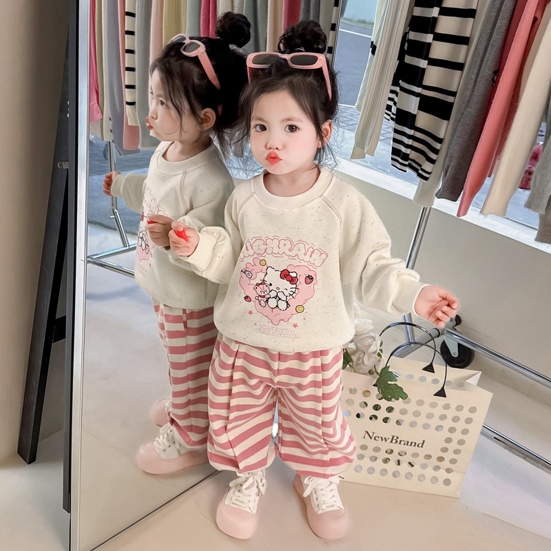 女童套装春秋儿童卡通卫衣条纹裤休闲两件套韩版女孩宝宝纯棉春装,童装/婴儿装/亲子装,套装,淘宝优惠券,粉丝福利购,淘宝优惠卷