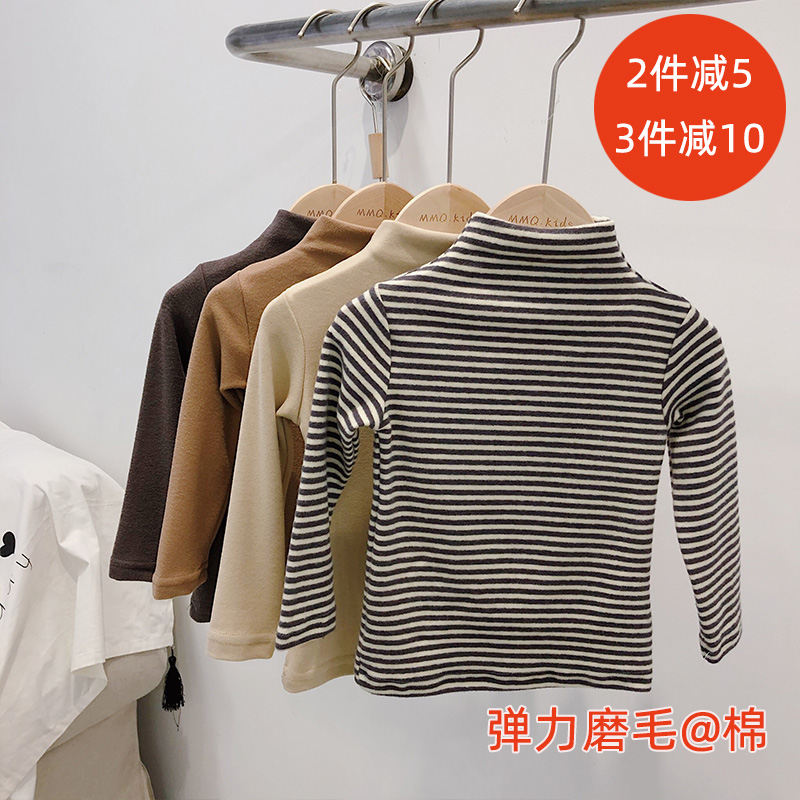 半高领森系长袖磨毛打底衫秋冬款