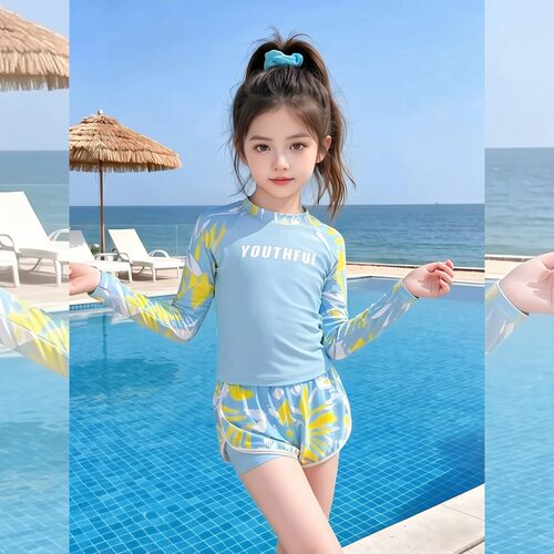 女童泳衣2026新款儿童保守分体泳装初中生女孩海边防晒度假游泳衣