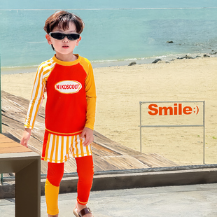 游泳衣服中大童海边度假防晒泳装 儿童速干分体式 长裤 男童泳衣长袖