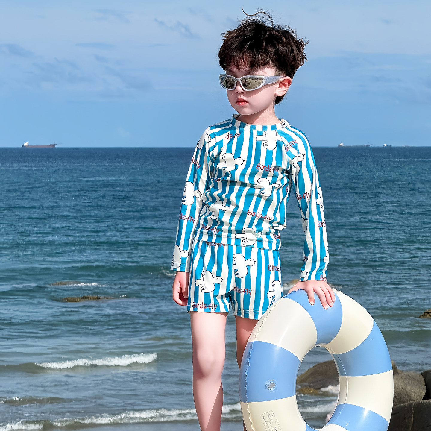 男童竖条纹泳衣儿童长袖速干游泳衣男孩宝宝海边度假防晒分体泳装,童装/婴儿装/亲子装,泳衣裤,淘宝优惠券,粉丝福利购,淘宝优惠卷