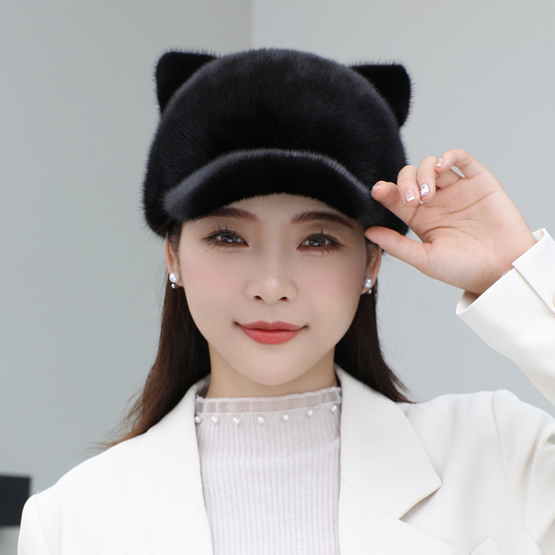 貂皮帽子水貂毛冬季时尚貂绒帽男女同款百搭加厚保暖骑士帽韩版潮