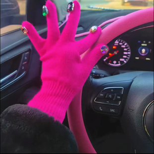 潮流水钻DIY装 保暖防寒针织毛线加厚韩版 饰设计感 新款 手套女冬季