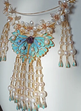 【蝶恋花鹦鹉毛仿点翠】云轻阁汉服配饰古典璎珞古风流苏发饰后压