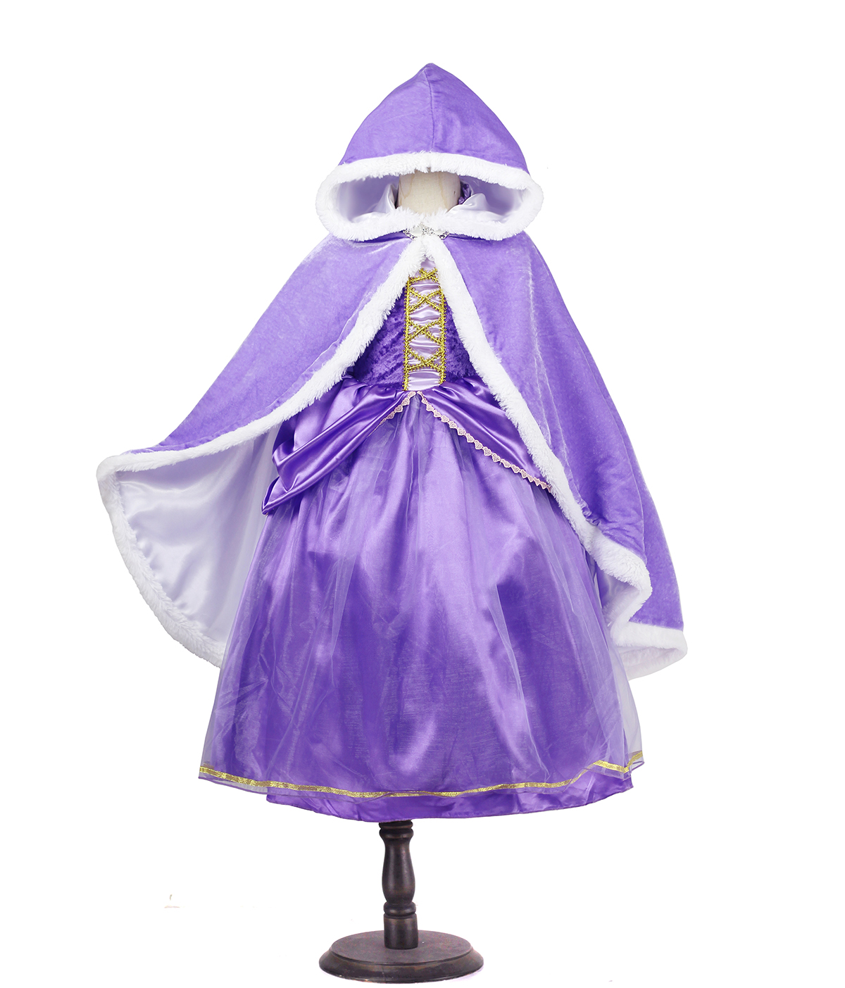 女儿童公主披风万圣节秋冬毛边带帽丝绒斗篷公主裙多色扮演服包邮