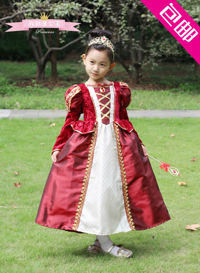 万圣诞节儿童酒红公主裙迪斯尼长袖扮演服童装摄影连衣裙表演包邮