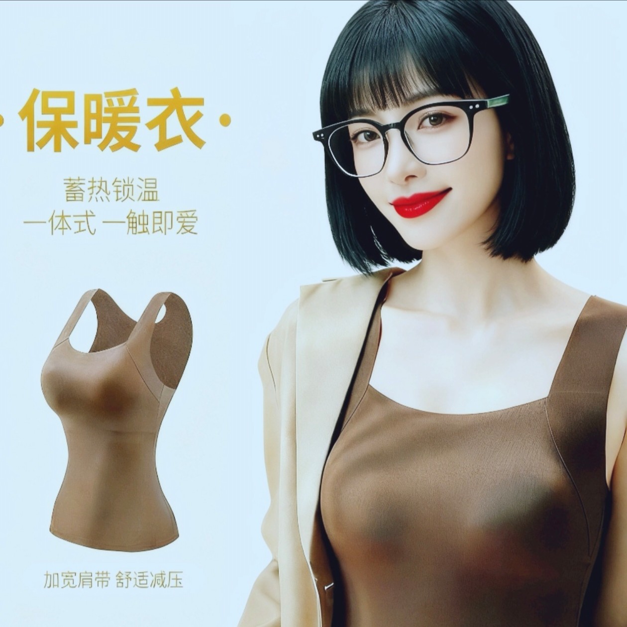 2025年秋冬新款无痕云朵裸感肌底衣保暖背心女固定杯美肤衣背心
