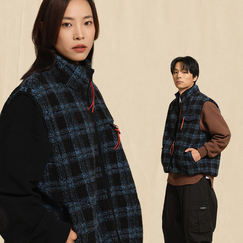 吉考斯工业GCREW IN WOODS户外系列双面穿条纹羊羔绒马甲背心外套