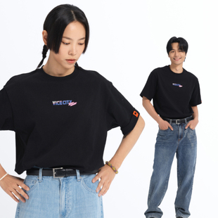 吉考斯工业错乱标记2025「VICE CITY」纯棉宽松男女同款短袖T恤