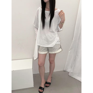 vibrant 莱赛尔条纹长袖可斜肩长袖T恤