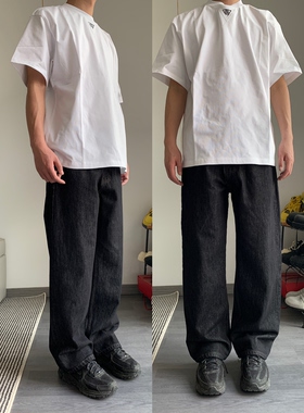 CAGT 春秋简约原牛黑色牛仔裤美式休闲通勤长裤刺绣宽松直筒男女