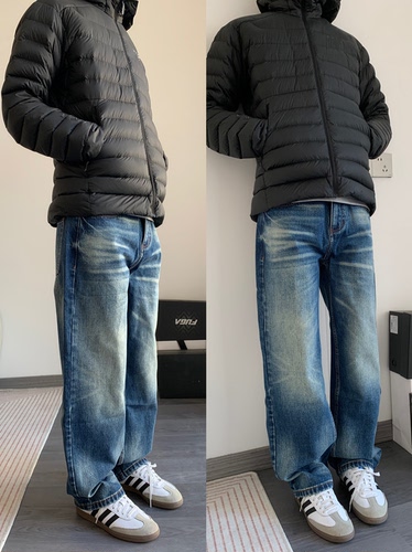 CAGT 秋季美式复古水洗做旧牛仔裤潮直筒修身显瘦男女休闲长裤子