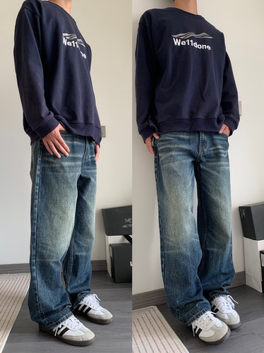 CAGT 秋冬美式复古水洗做旧牛仔裤男女潮牌修身直筒休闲长裤子男